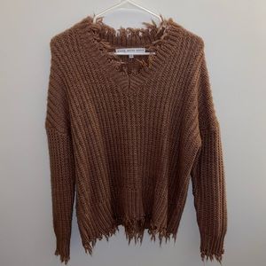 light maroon frayed sweater